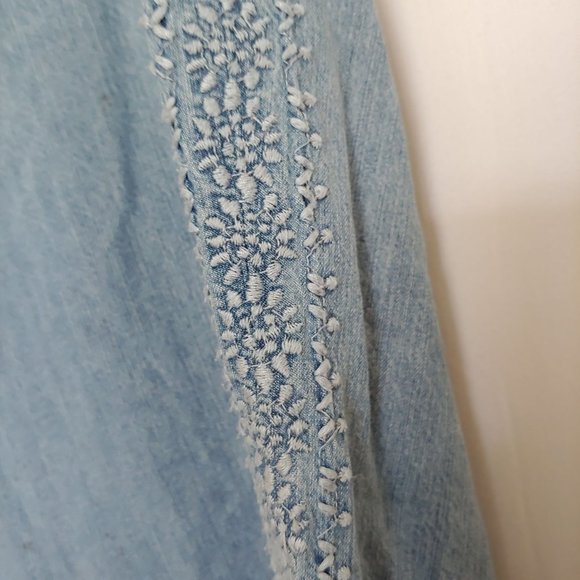 Reba Maxi denim skirt embroidery & contrasting fabric patch pockets size 12 zip - Picture 6 of 16